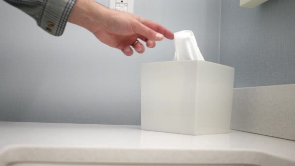 Man Grabs Tissue Modern Tissue Box — Stock Video