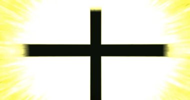 Parlayan ışın arkaplanı üzerindeki Hristiyan Haç Sembolü - sinematik sarı versiyonu