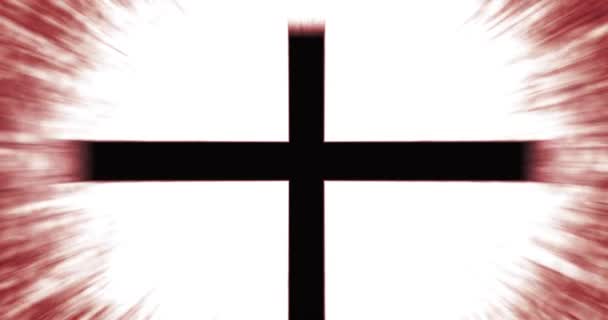 Spiritualität Christliches Kreuz Symbol Über Glühendem Strahlenhintergrund Kinorote Version — Stockvideo