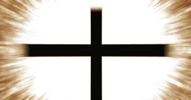 Spiritualiteit Christelijk Kruis Symbool Gloeiende Straal Achtergrond Filmische Oranje Versie — Stockvideo
