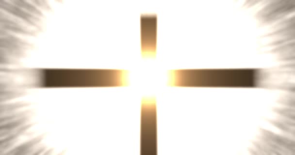 Spirituality Christian Cross Symbol Glowing Ray Background Cinematic Blurry Gold — ストック動画