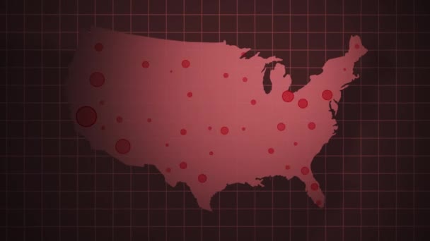 コロナウイルスまたは流行の概念 アメリカをフィーチャーした地図流行のアニメーション 不吉な赤いバージョン — ストック動画