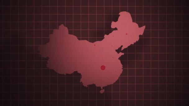 Коронавирус Концепция Эпидемии Анимация Вспышки Карте Участием Китая Зловещая Красная — стоковое видео