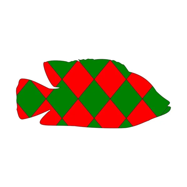 Fischsilhouette. Vektorsymbol. grüne und rote Farben — Stockvektor