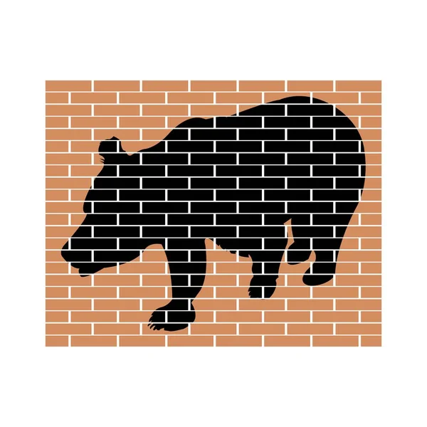 Silhouette of a brown bear against a wall of brick. Vector — Stock Vector