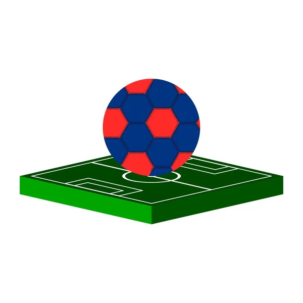 Isometric illustration. The ball on the soccer field. Vector — Stock Vector