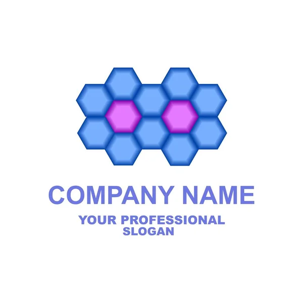 Abstraktes Logo. Zwei Blüten bestehen aus Sechsecken in blauen und violetten Farben. Vektor — Stockvektor