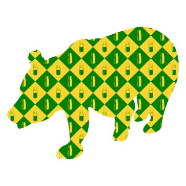 Ayı. Sarı ve yeşil rhombus flash bellek ile arka plan üzerine siluet. Vektör