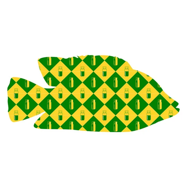Du poisson. Silhouette sur fond de losange jaune et vert avec mémoire flash. Vecteur — Image vectorielle