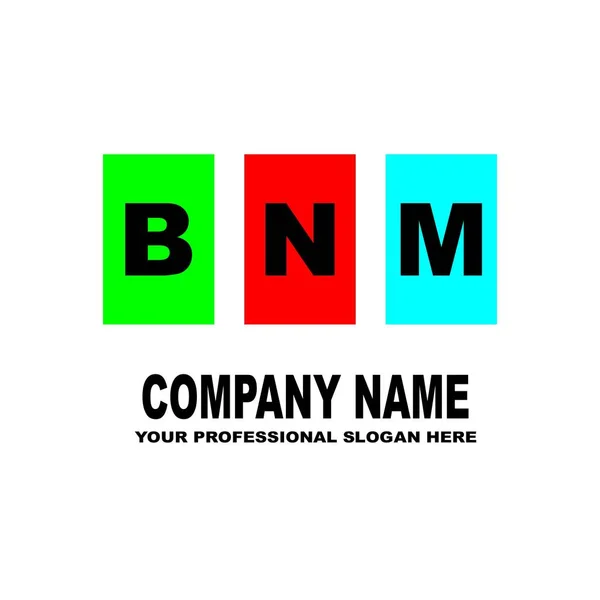 Jednoduché logo. Tři písmena Bnm se nacházejí na třech samostatných čtverců různých barev. Vektor — Stockový vektor