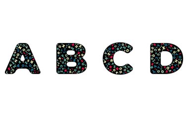 Beyaz arkaplanda izole edilmiş dekoratif harfler kümesi