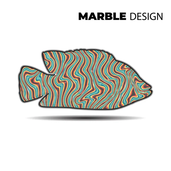 Silhueta Colorida Peixes Isolados Sobre Fundo Branco Design Mármore Ilustração — Vetor de Stock