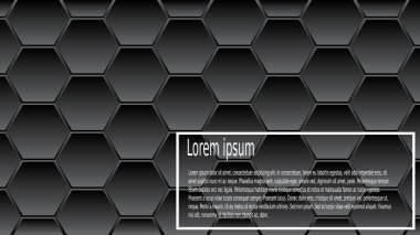 Altıgen şeklinde minimalist geometrik siyah arkaplan. 3D tasarım çizimi. Stok vektörü grafiği