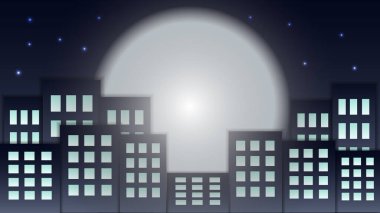 Gece şehri. Düz çizim. Stok grafiği