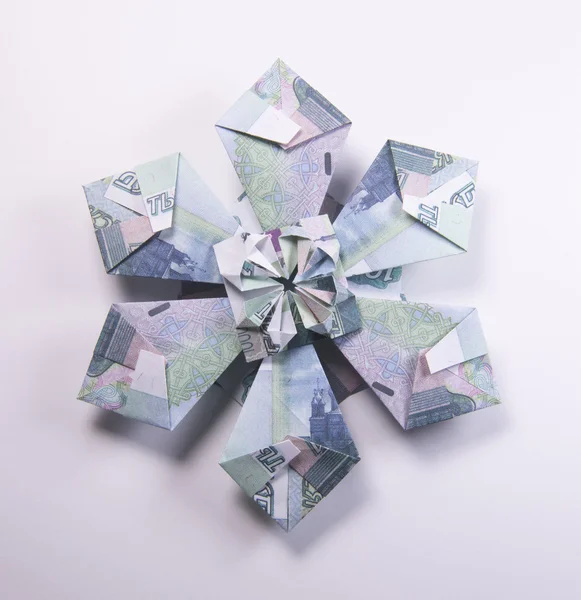 Geld Origami Schneeflocke — Stockfoto