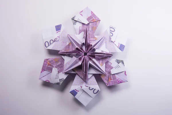Peníze Origami vločka — Stock fotografie