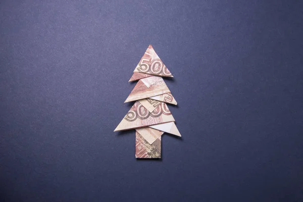 钱折纸圣诞树 — 图库照片