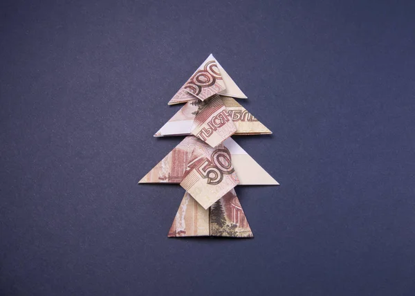 Money Origami Christmas tree — Stock Photo, Image