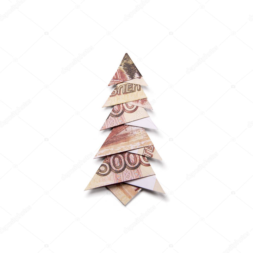 Money Origami Christmas Tree Stock Photo C Artbutenkov 128850752 - christmas tree origami made of banknotes rubles
