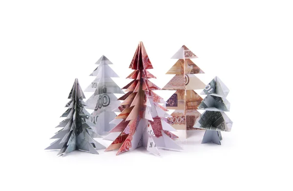 Χρήματα Origami Χριστουγεννιάτικο δέντρο — Φωτογραφία Αρχείου
