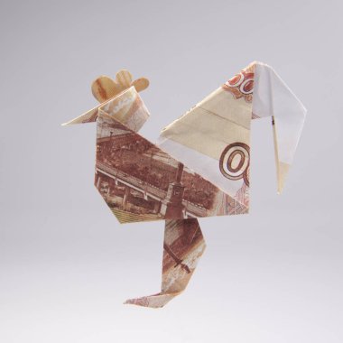 Origami bir horoz şeklinde