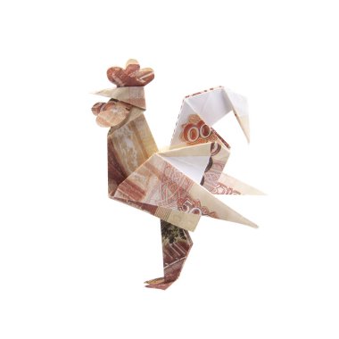 Origami bir horoz şeklinde