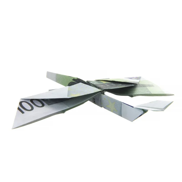 Origami uçak banknotlar üzerinden — Stok fotoğraf