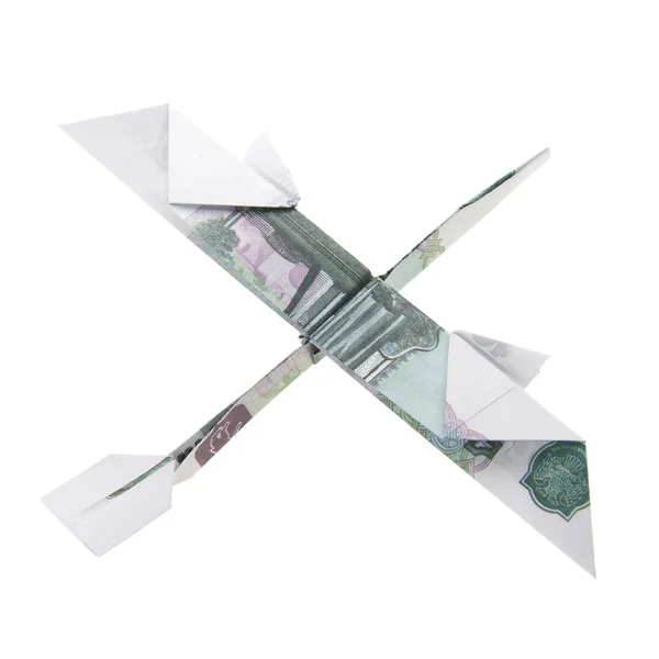 Origami uçak banknotlar üzerinden — Stok fotoğraf