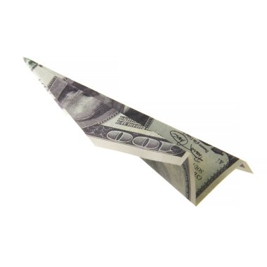 Origami uçak banknotlar üzerinden