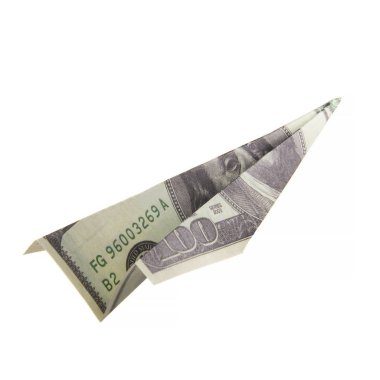 Origami uçak banknotlar üzerinden