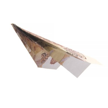 Origami uçak banknotlar üzerinden