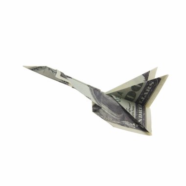 Origami uçak banknotlar üzerinden