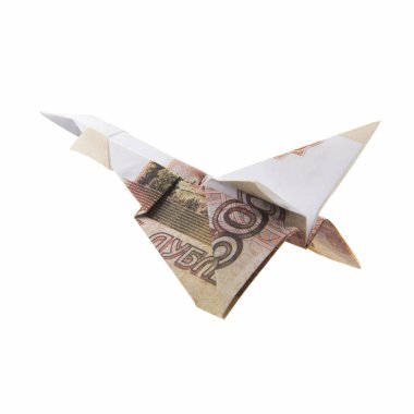 Origami uçak banknotlar üzerinden