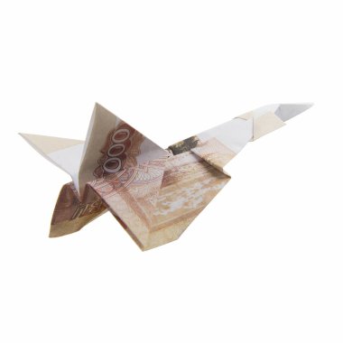 Origami uçak banknotlar üzerinden