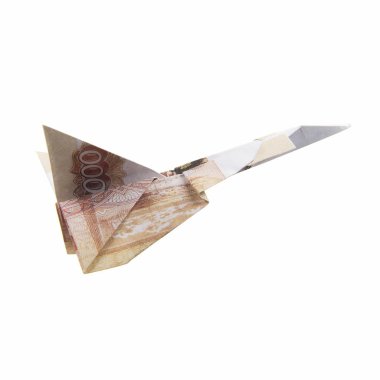 Origami uçak banknotlar üzerinden