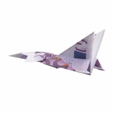 Origami uçak banknotlar üzerinden