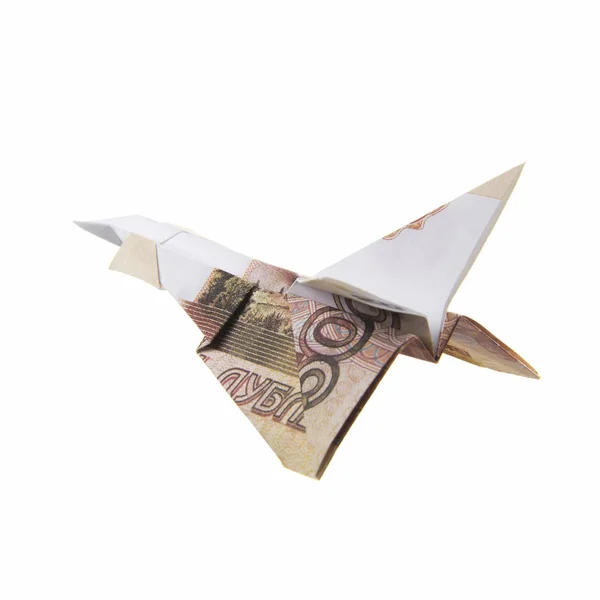Origami uçak banknotlar üzerinden — Stok fotoğraf