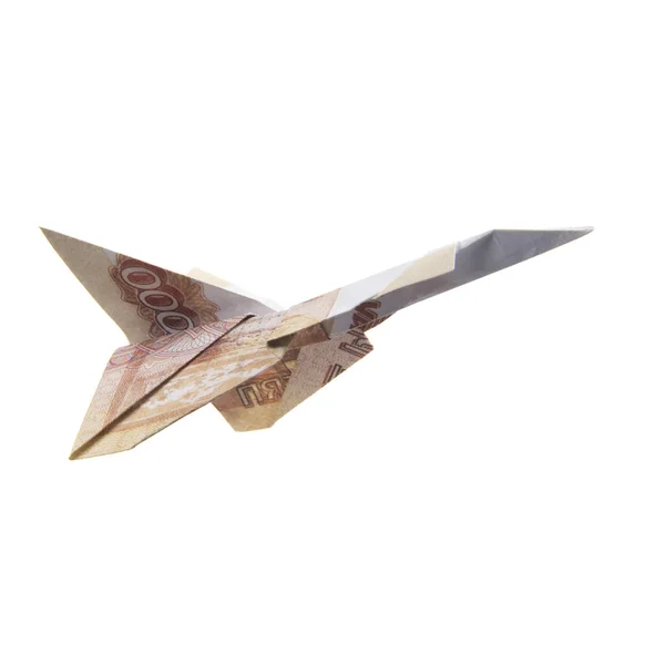 Origami flygplan från sedlar — Stockfoto