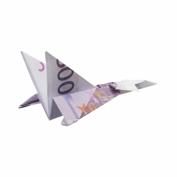 Avião de origami a partir de notas — Fotografia de Stock