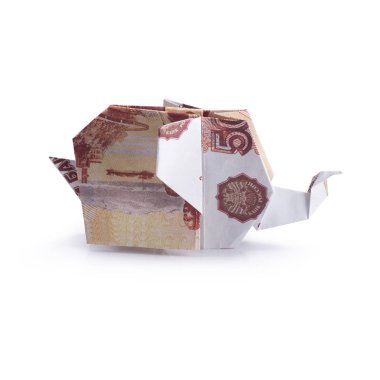 Origami fil banknot üzerinden
