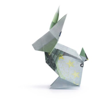 Origami tavşan banknotlar üzerinden