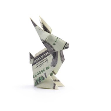 Origami tavşan banknotlar üzerinden