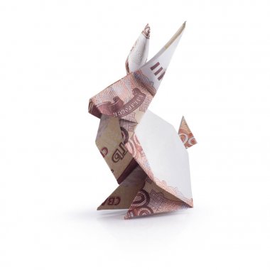 Origami tavşan banknotlar üzerinden