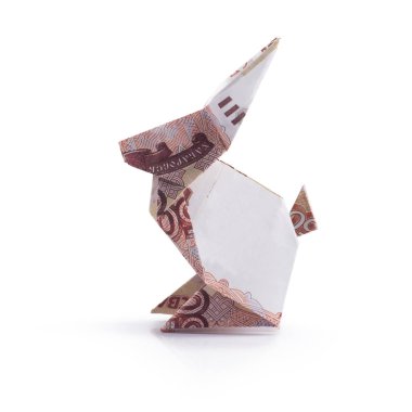 Origami tavşan banknotlar üzerinden