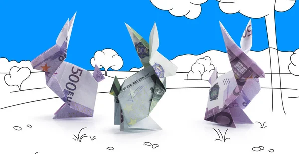 Liebre de origami de billetes — Foto de Stock