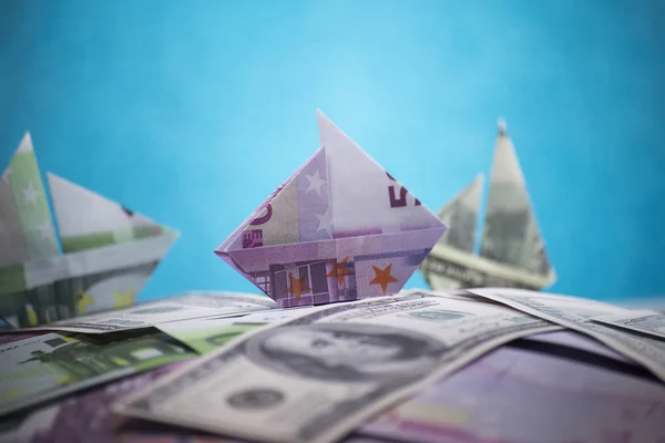 Ship Origami Banknotes Background Money — Stock Photo, Image