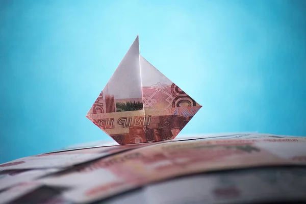 Судно Оригами Банкноты Фоне Денег — стоковое фото