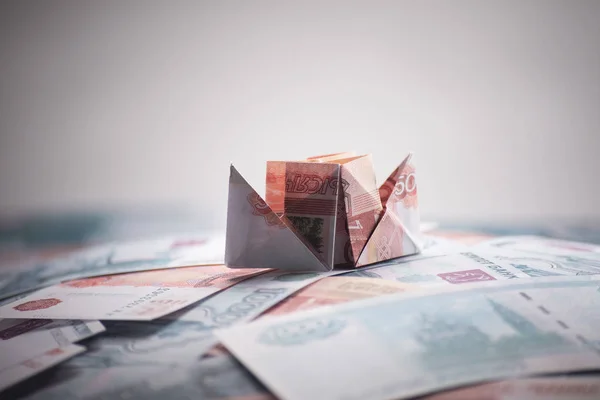 Schiff-Origami-Banknoten — Stockfoto