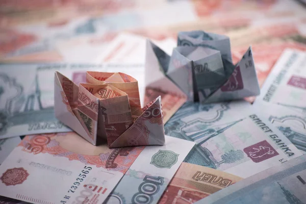 Bankovky origami loď — Stock fotografie
