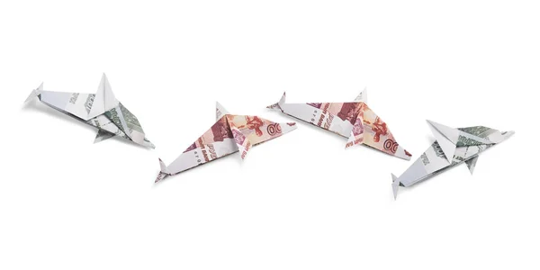 Origami delfin a bankjegyek — Stock Fotó